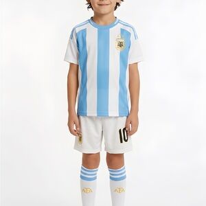 2024 Argentina Messi #10 Home Copa America Youth Kit Jersey Shorts Socks Kids L